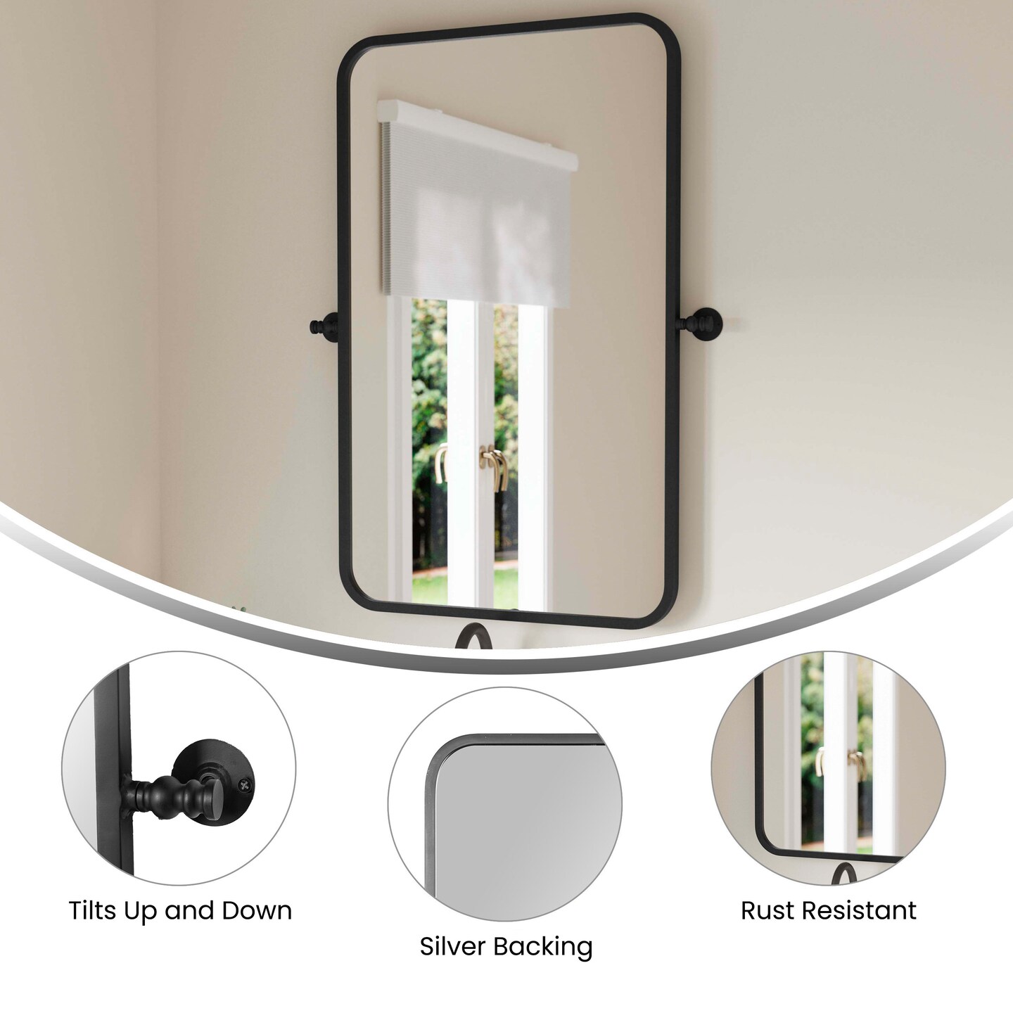 Emma and Oliver Mason Pivot Wall Mirror with Slim Frame and Silver Backed Glass for Clarity for Bathrooms