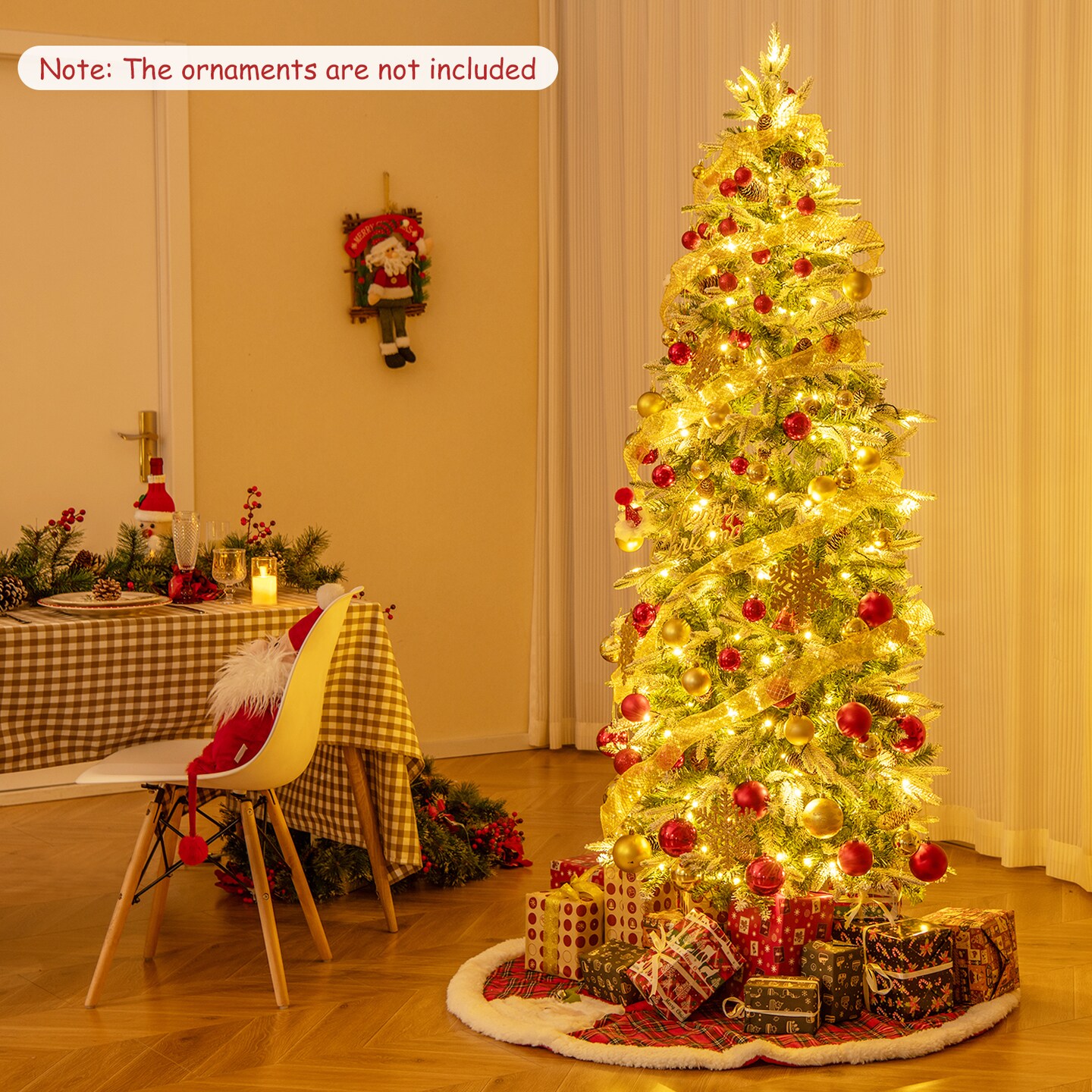 Pre-lit Artificial Christmas Tree Snow Flocked Hinged-7.5 Feet