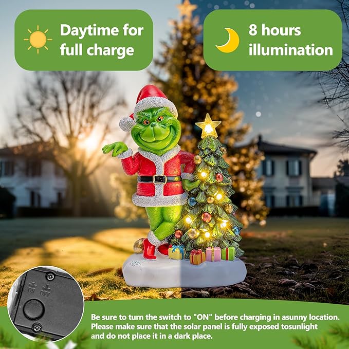 Solar Garden Outdoor Statues with Christmas Tree and LED Lights,Lawn Christmas Decorations Statues for Patio,Balcony,Yard Ornament,Unique Housewarming, Birthday Gifts for Mom Grandma