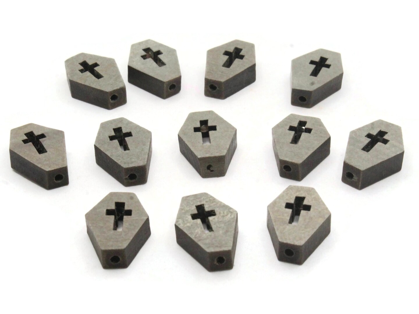 12 23mm Wooden Dark Gray Coffin Tomb Beads Spooky Halloween Beads to String