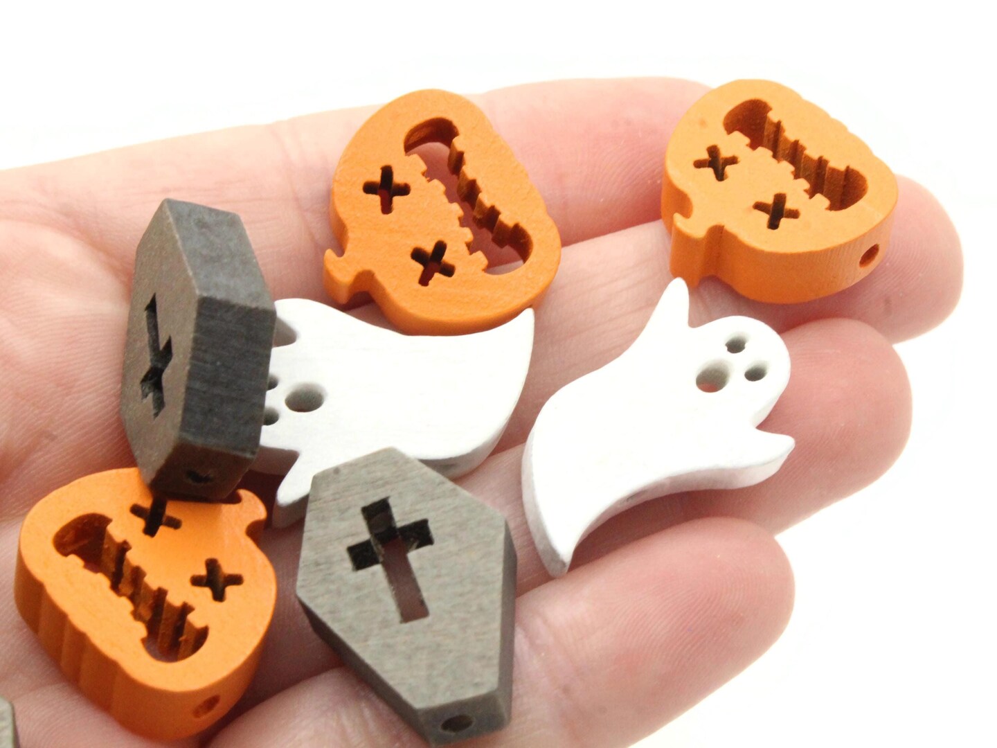 12 Mixed Spooky Halloween Beads to String Jack o lanterns, Ghosts and Graves
