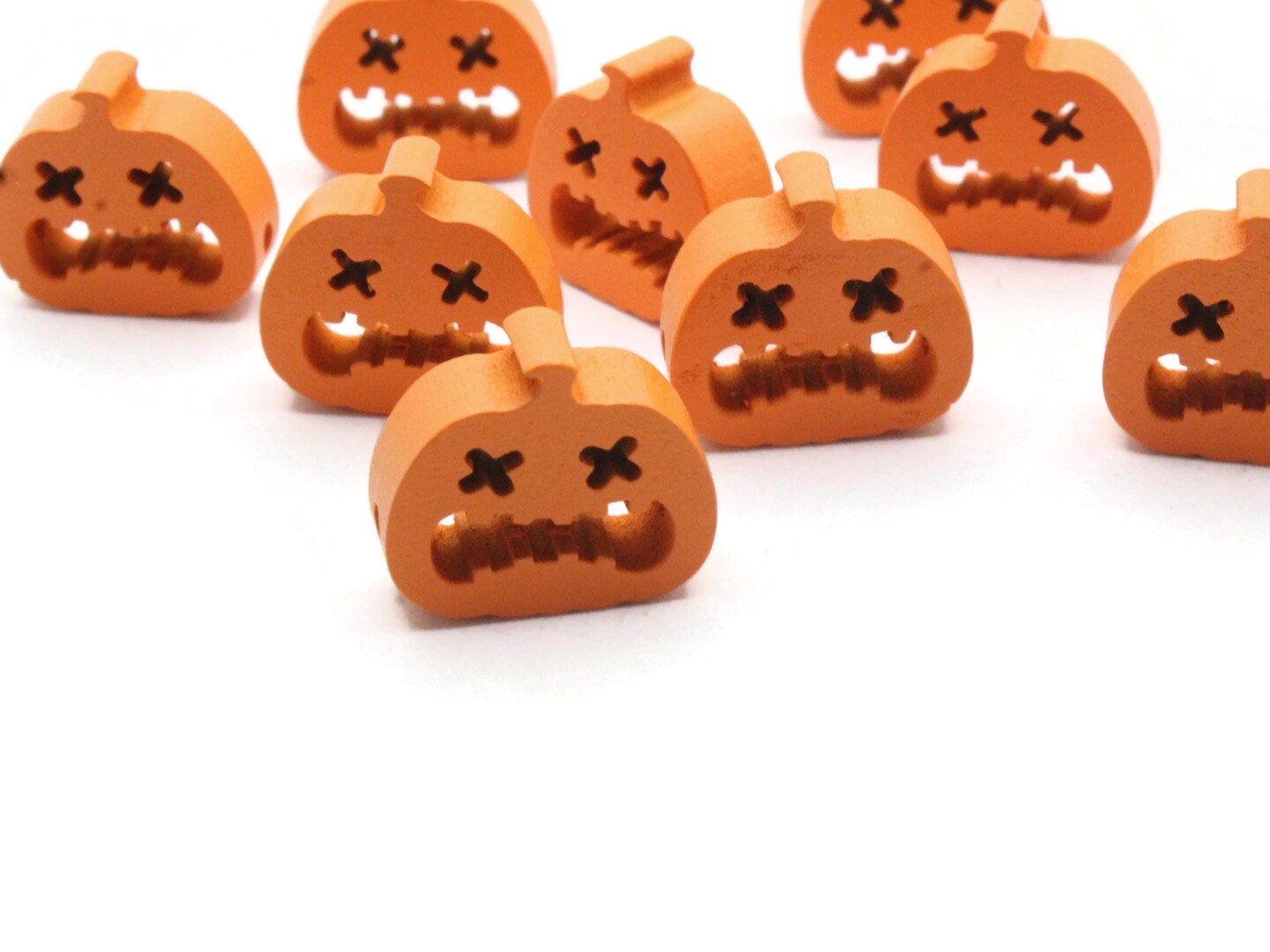 12 20mm Wooden Orange Pumpkin Beads Jack O' Lantern Halloween Beads to String