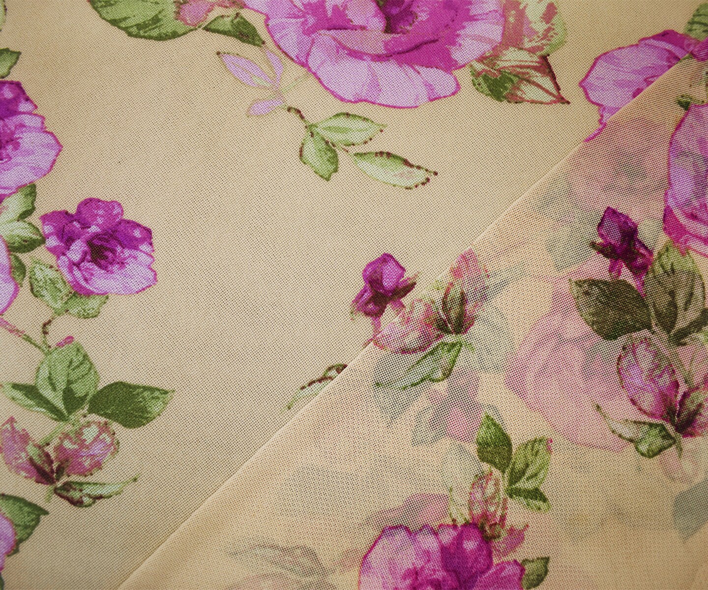 Beige-Multi Poly Stretch Spandex Floral Printed Mesh Knit Fabric By the Yard