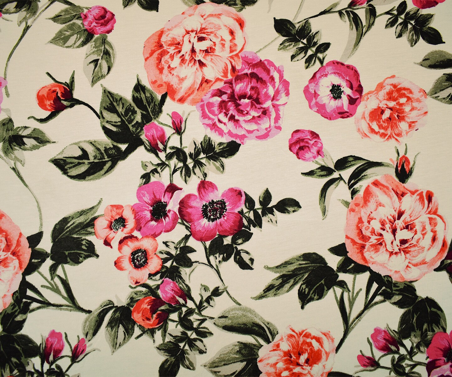 Ivory-Multi Rayon Stretch Spandex Floral Print Jersey Knit Fabric By the Yard