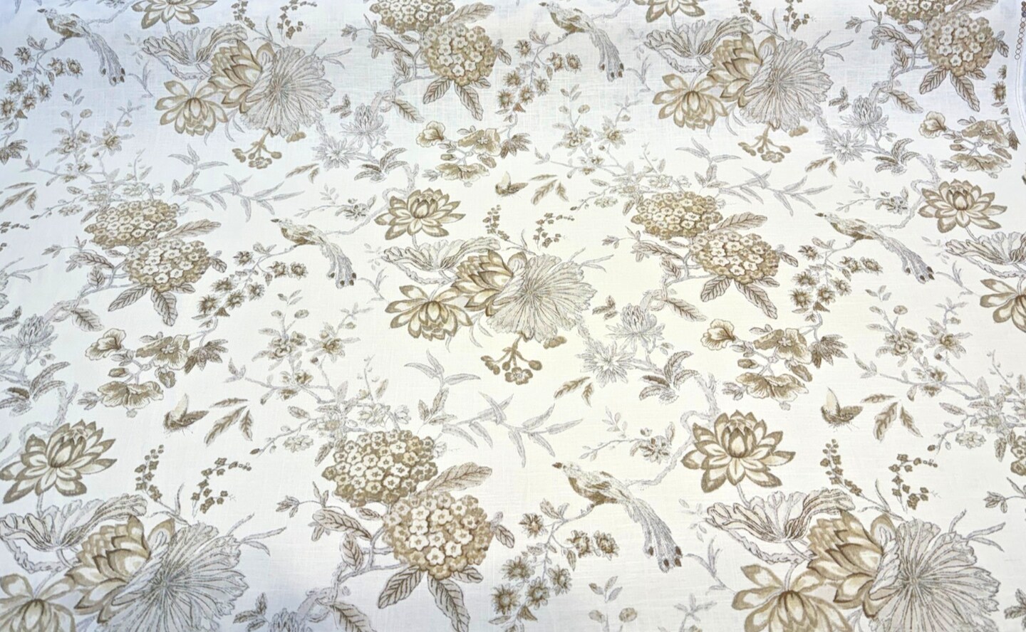 1 Yard Lucchese Fumo Birds Floral Linen Blend Upholstery Fabric 54 Inches Wide