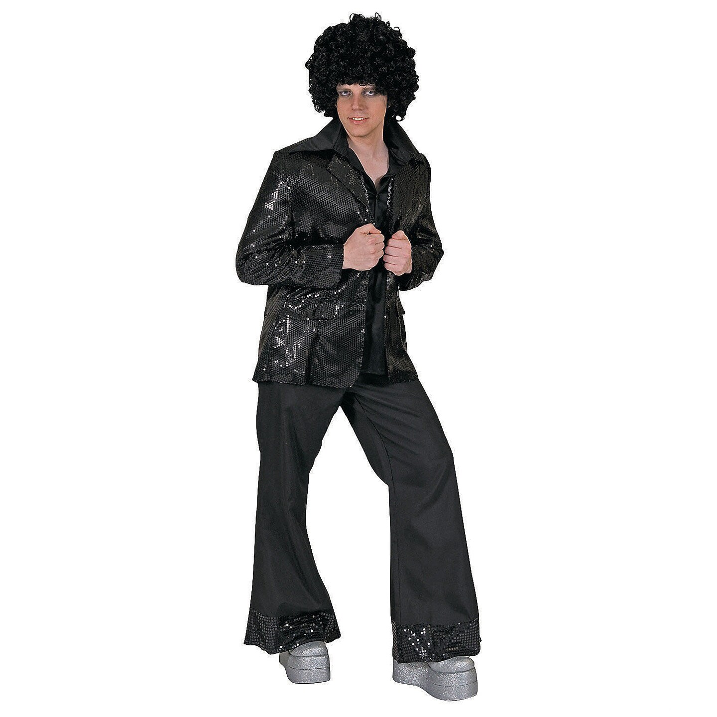 Mens Sequin Tuxedo Jacket Black Button Front Disco Costume