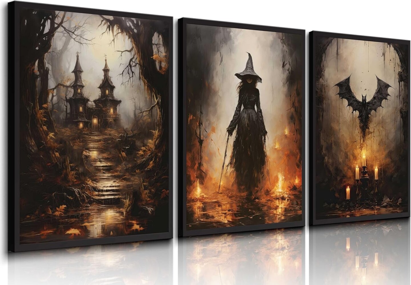 3Pcs Halloween Wall Art Horror Pumpkin and Witch
