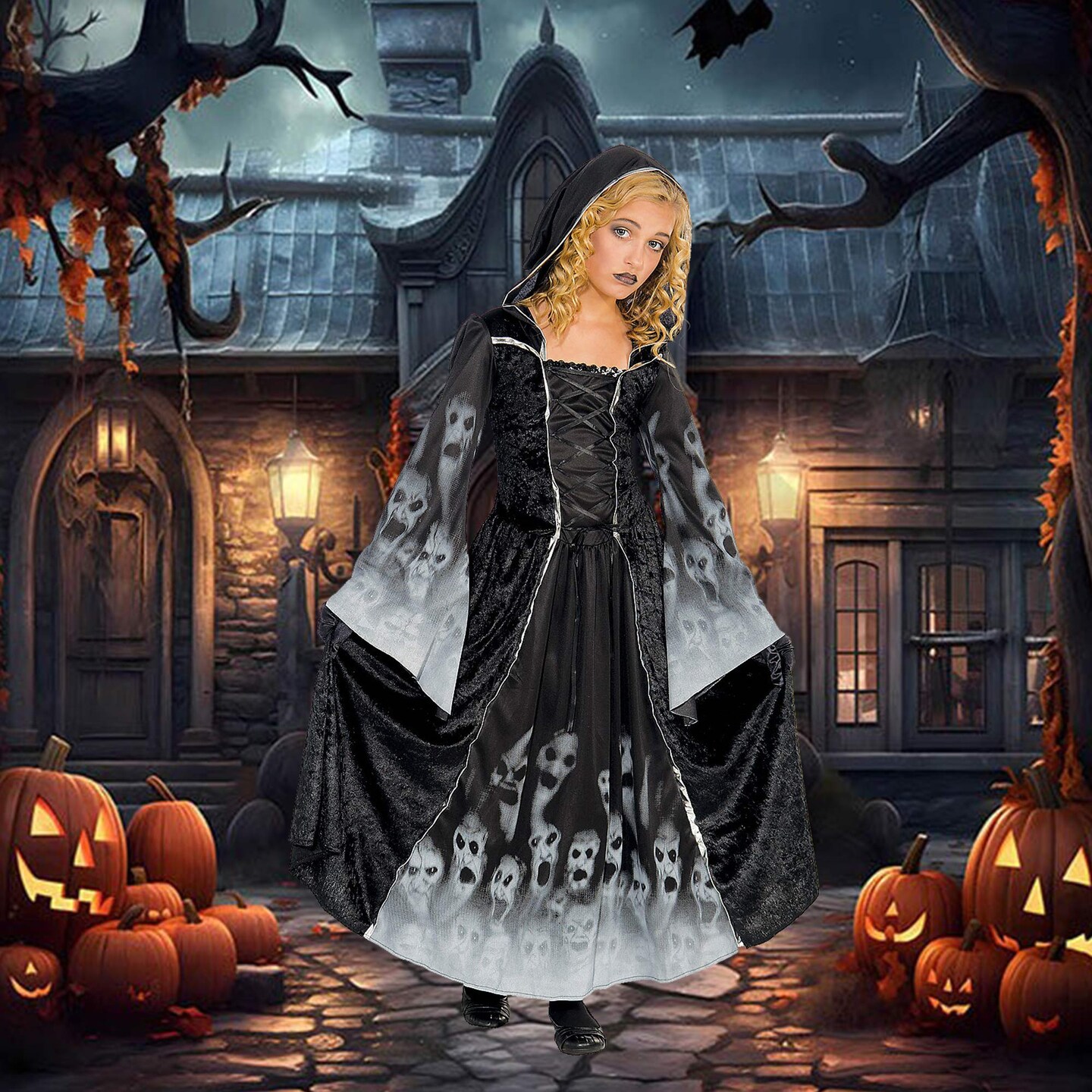 Black Forsaken Soul Costume for Girls Halloween Scary Ghost Dress Up Outfit