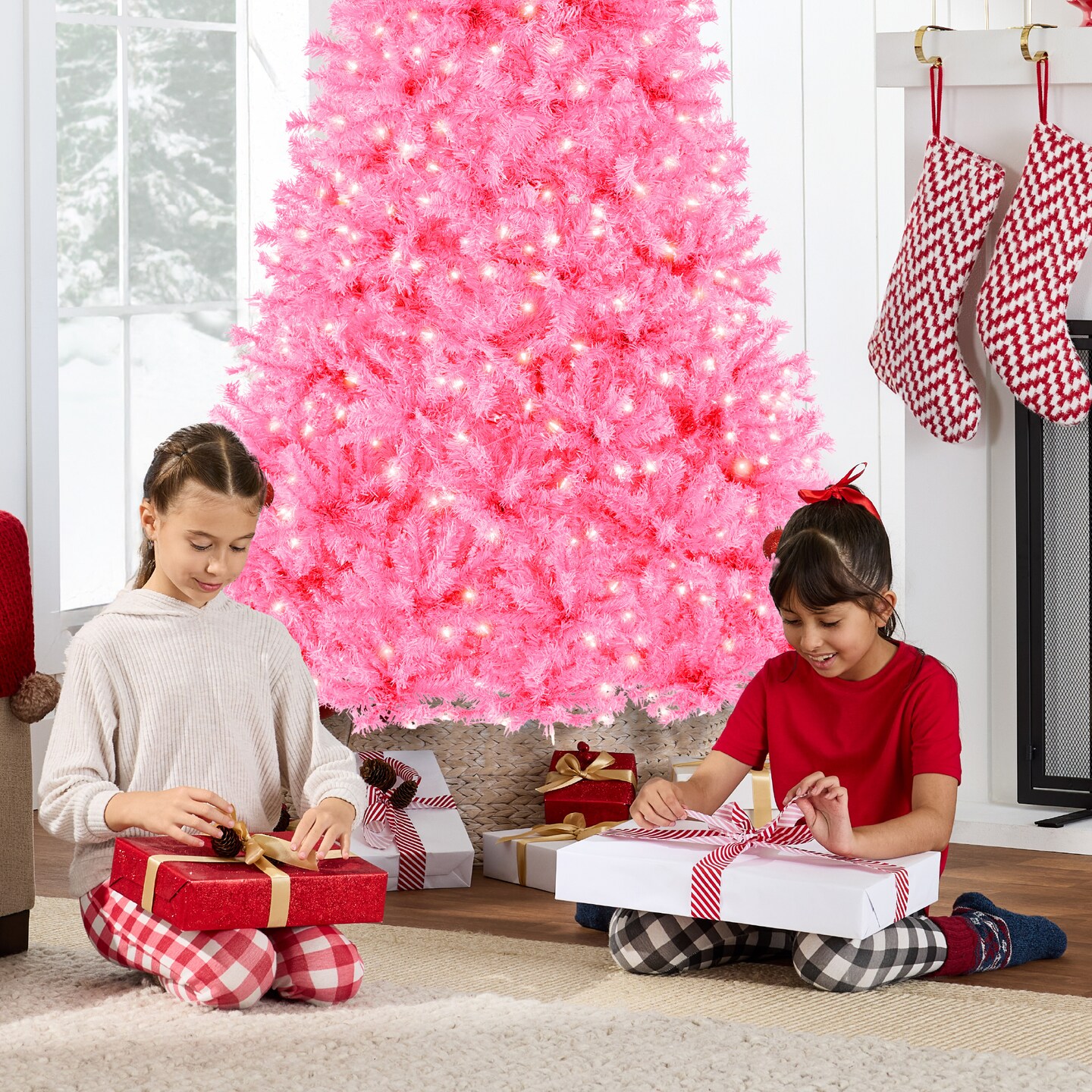 Best Choice Products Pre-Lit Pink Christmas Tree, Artificial Full Holiday Decoration w/ Branch Tips, Incandescent Lights