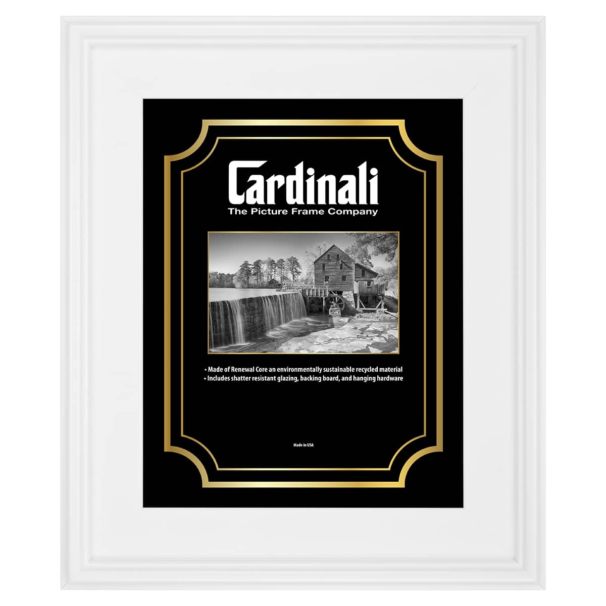 Cardinali Plein Air, White 16x20" Picture Frame with Acrylic Glazing & Cardboard Backing, for Photography or Canvas Frame, 3 Wide Moulding, 1/2 Rabbet Depth, D-Ring Hangers Included