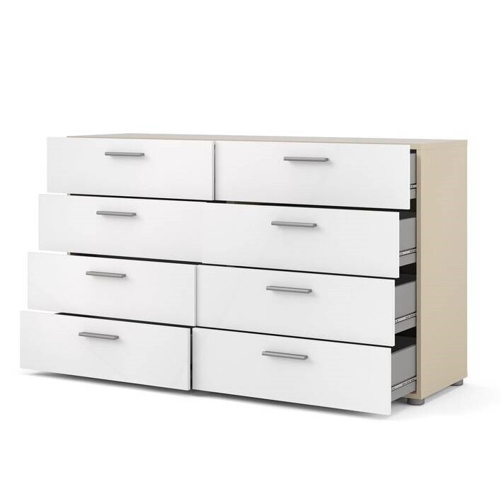 Modern 8-Drawer Double Dresser for Bedroom Storage with Metal Hardware and Foil Finish