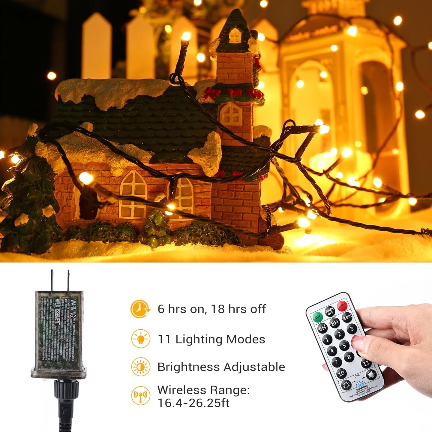 65.7ft 200 LED Color-Changing Christmas Lights – Warm White & Multicolor, 11 Modes with Remote, Connectable String Lights with Safe 29V Adapter for Xmas Tree, Party, Wedding, and Patio (Warm White & Multicolor)