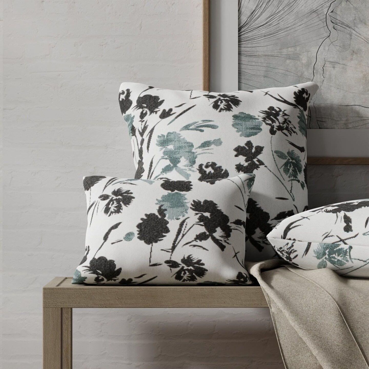 Aqua Teal Performance Grade Abstract Geometric Woven Pattern Upholstery Fabric by The Yard - SKU: Robbie Vapor