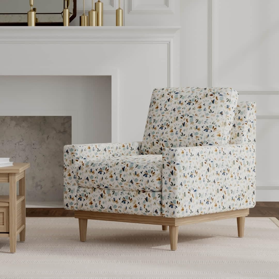 Aqua Blue Stain Resistant Performance Abstract Print Upholstery Fabric by The Yard - SKU: Ezra Mineral