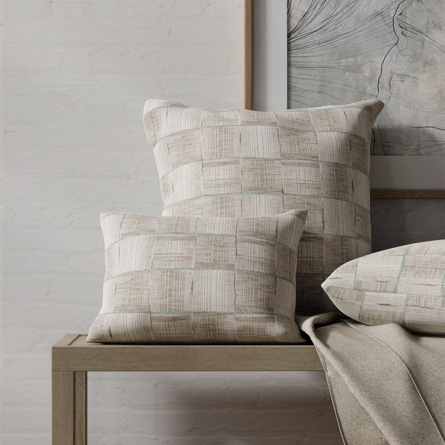 Aqua Teal Performance Grade Abstract Geometric Woven Pattern Upholstery Fabric by The Yard - SKU: Millard Gravel