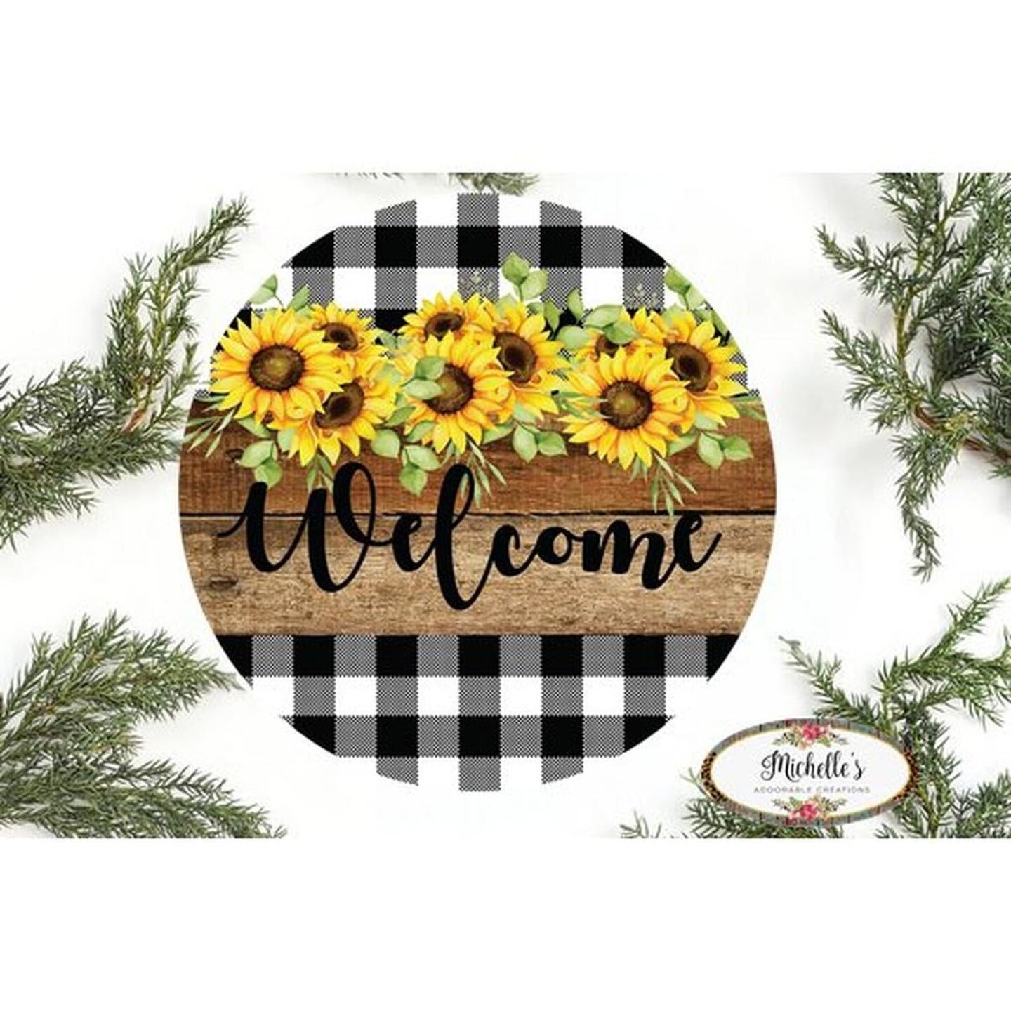 Welcome Rustic Sunflower Round Sign