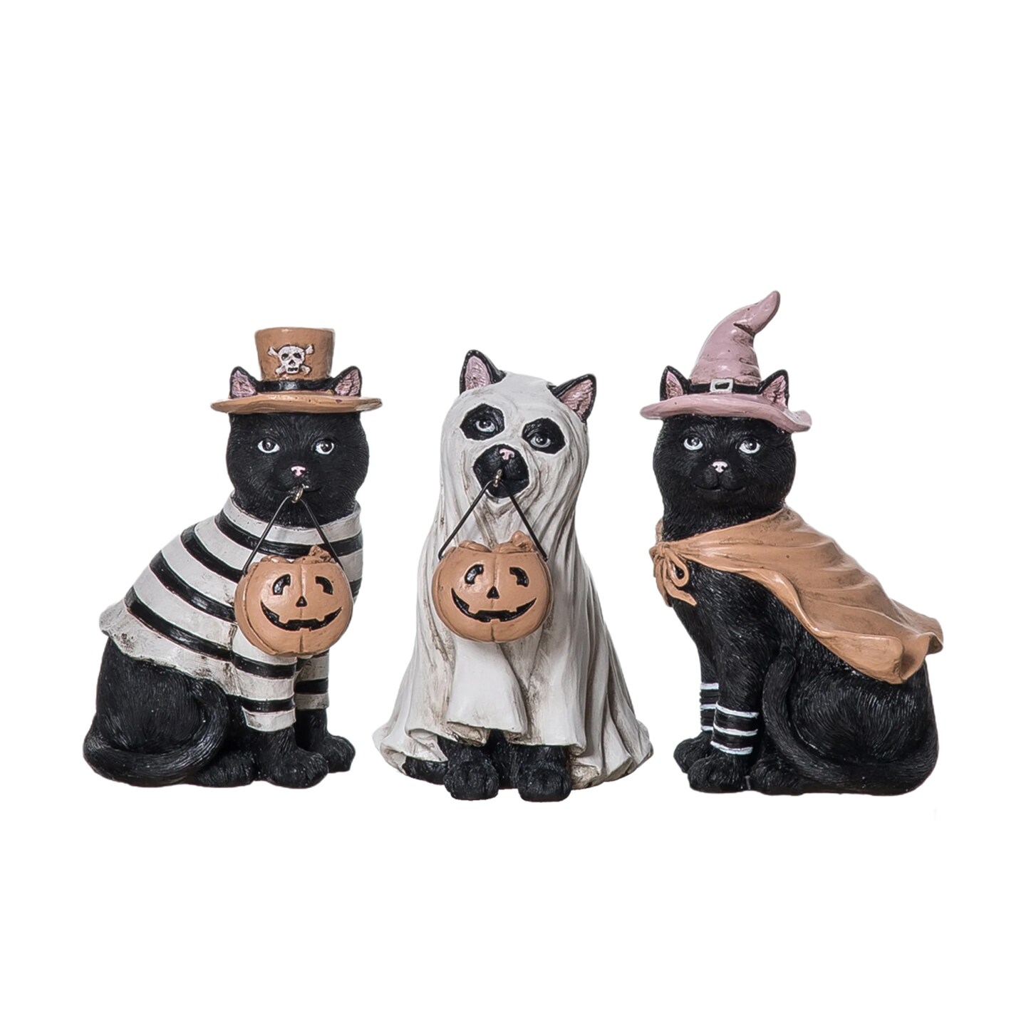 Transpac; Transpac Halloween Cute Cat Costume Figurine Set of 3 Polyresin Tabletop Decorations 5.0H Inches; Category:Christmas Figurines; Image:1