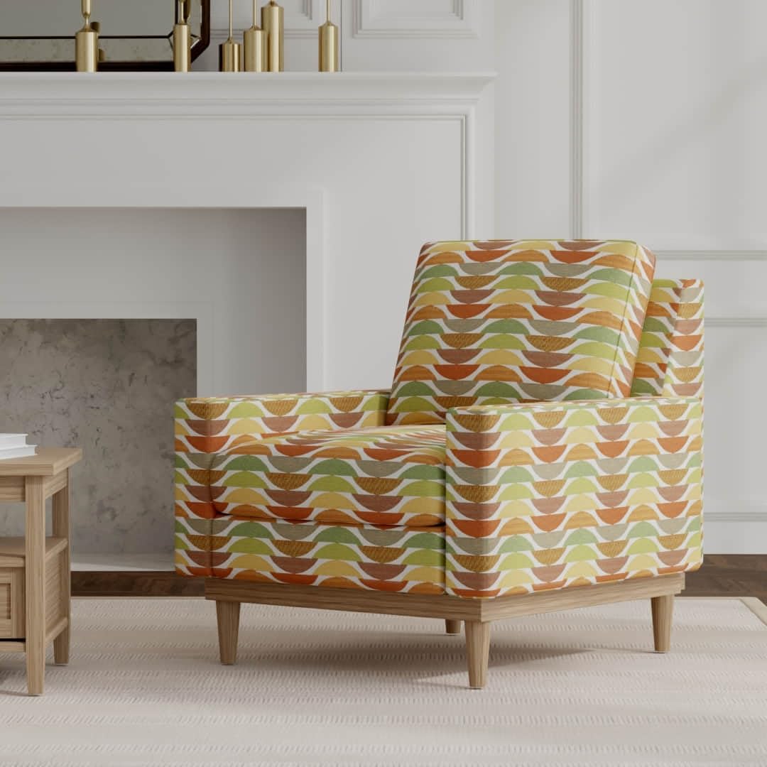 Green Orange Made in America Abstract Woven Pattern Upholstery Fabric by The Yard - SKU: Mayer Citrus