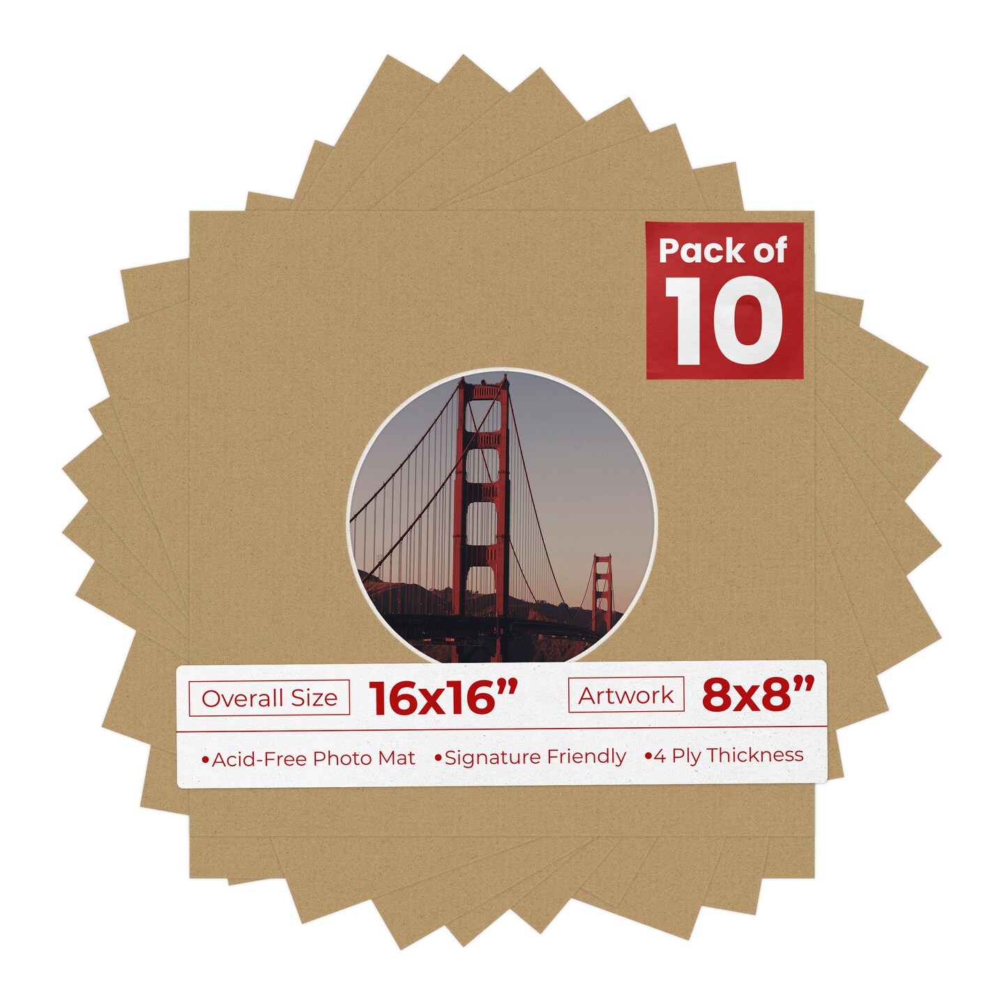 Rattan Beige Mat Board for 16x16 Frames - Circle Opening for 8x8 Photos