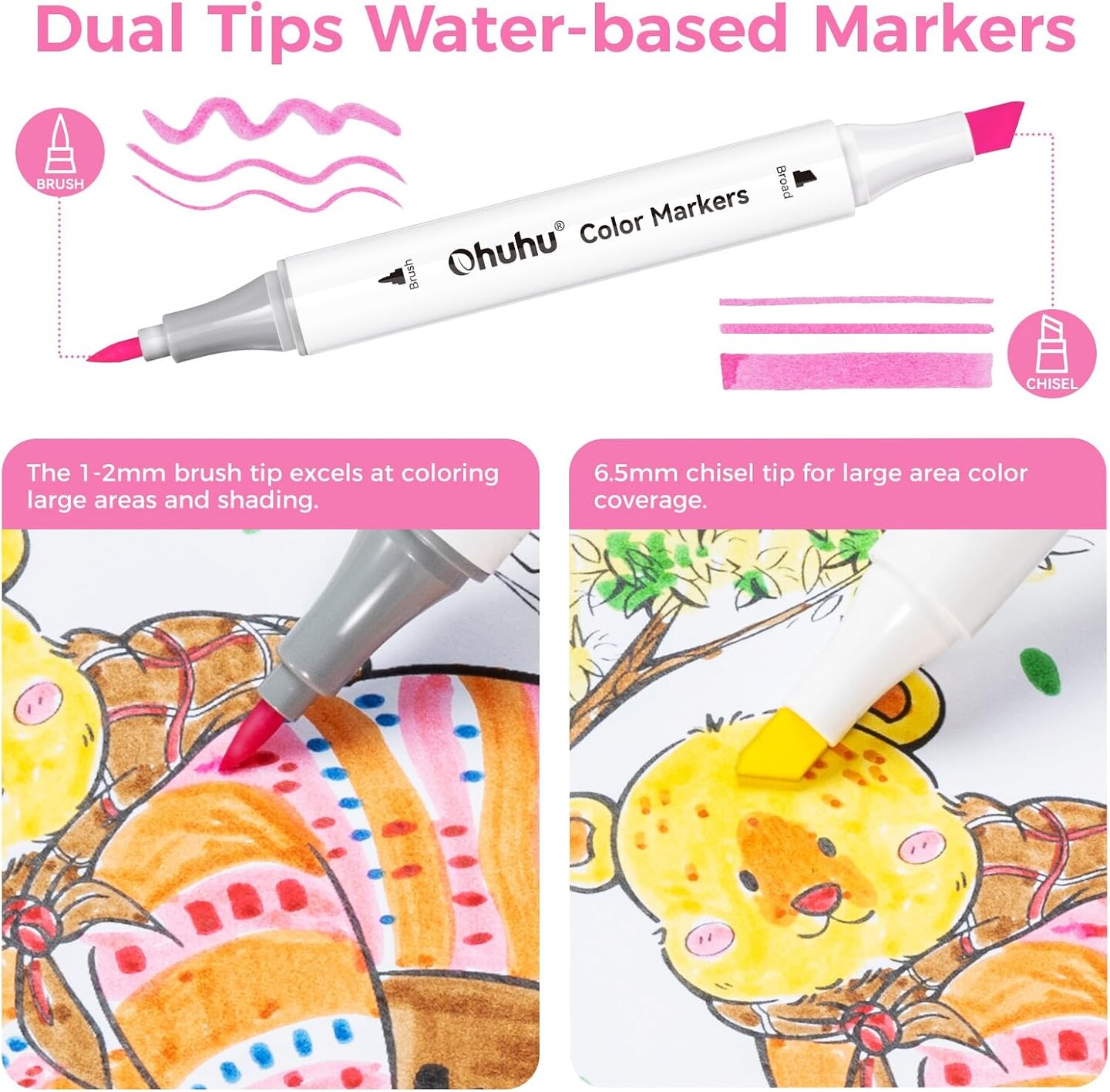 Ohuhu Honolulu 24 Skin Tone Alcohol Markers + 60 Color Water-Based Marker Set