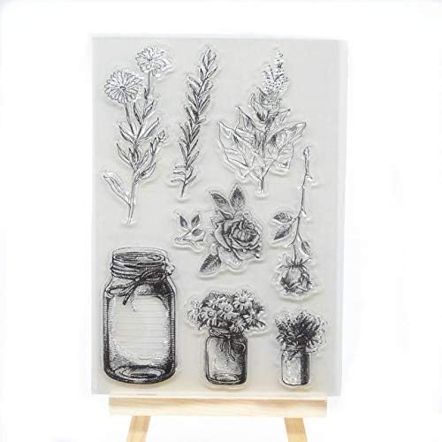 4pcs/Set Hummingbird Plant Leaves Wishing Bottle Flower Rubber Clear Stamp for Card Making Decoration and Scrapbooking
