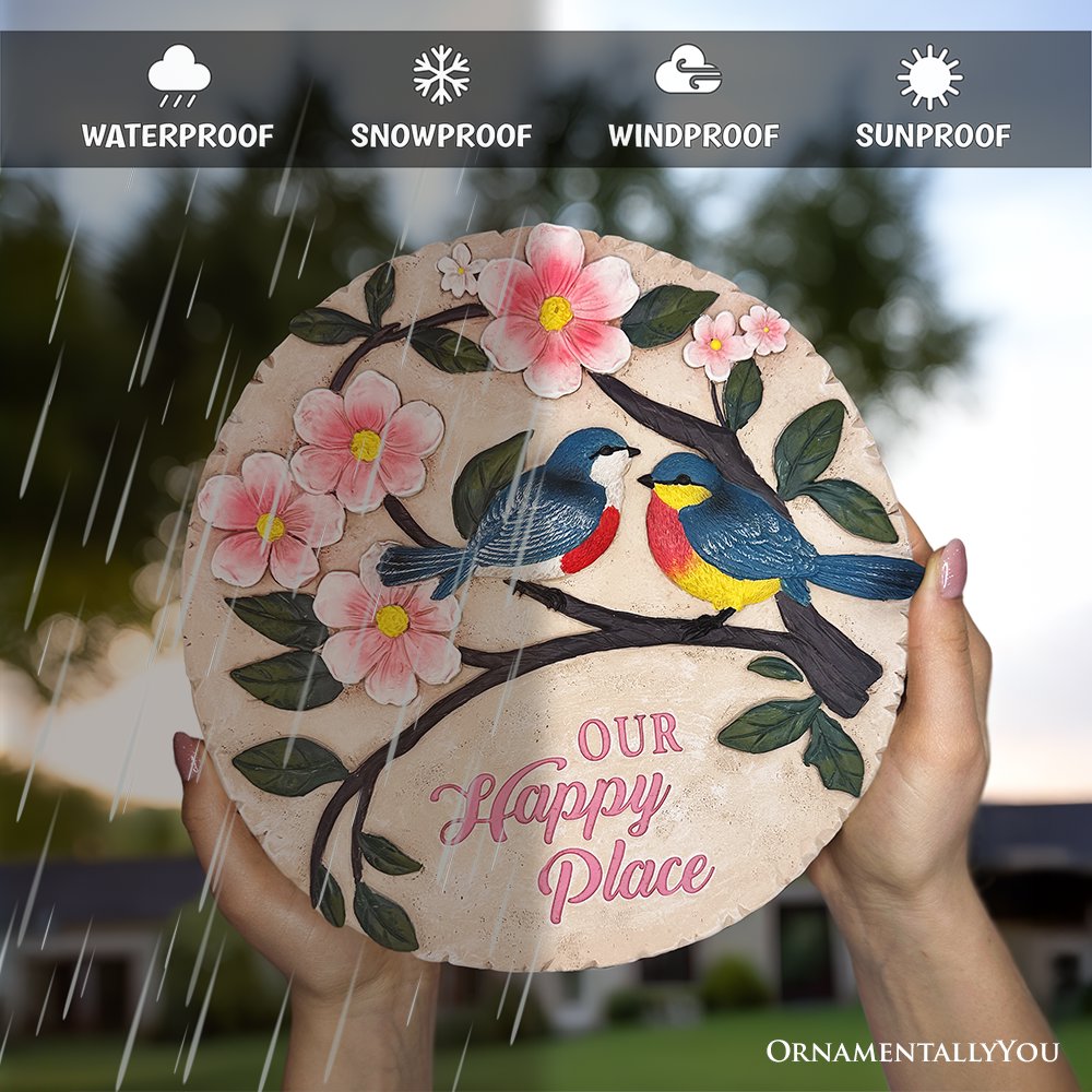 Blossoming Songbirds Positivity Stepping Stone, 9.5&#x22; Happiness Garden Decoration and Support Gift