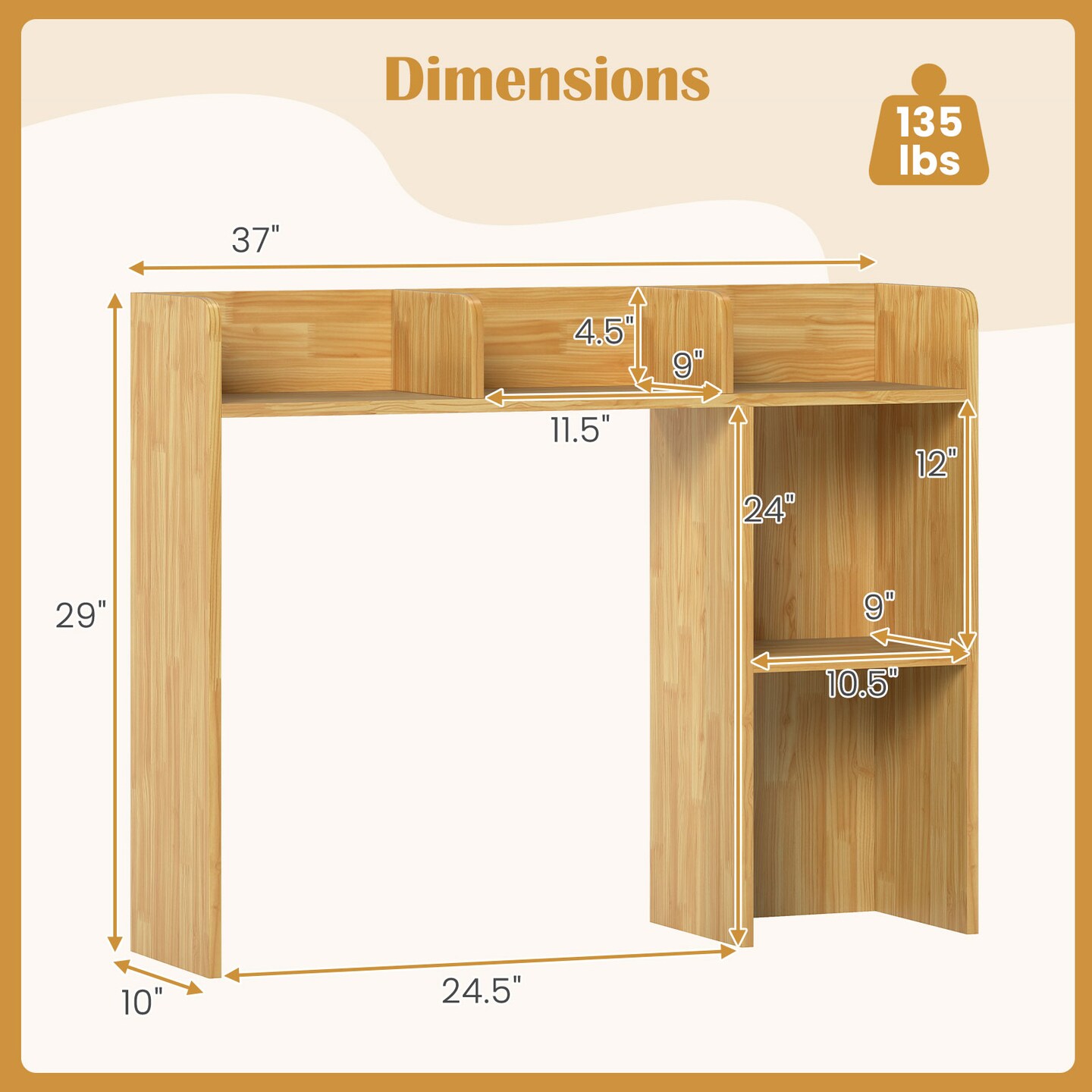 3-Tier Multipurpose Desk Bookshelf 4 Shelves Computer Monitor Storage