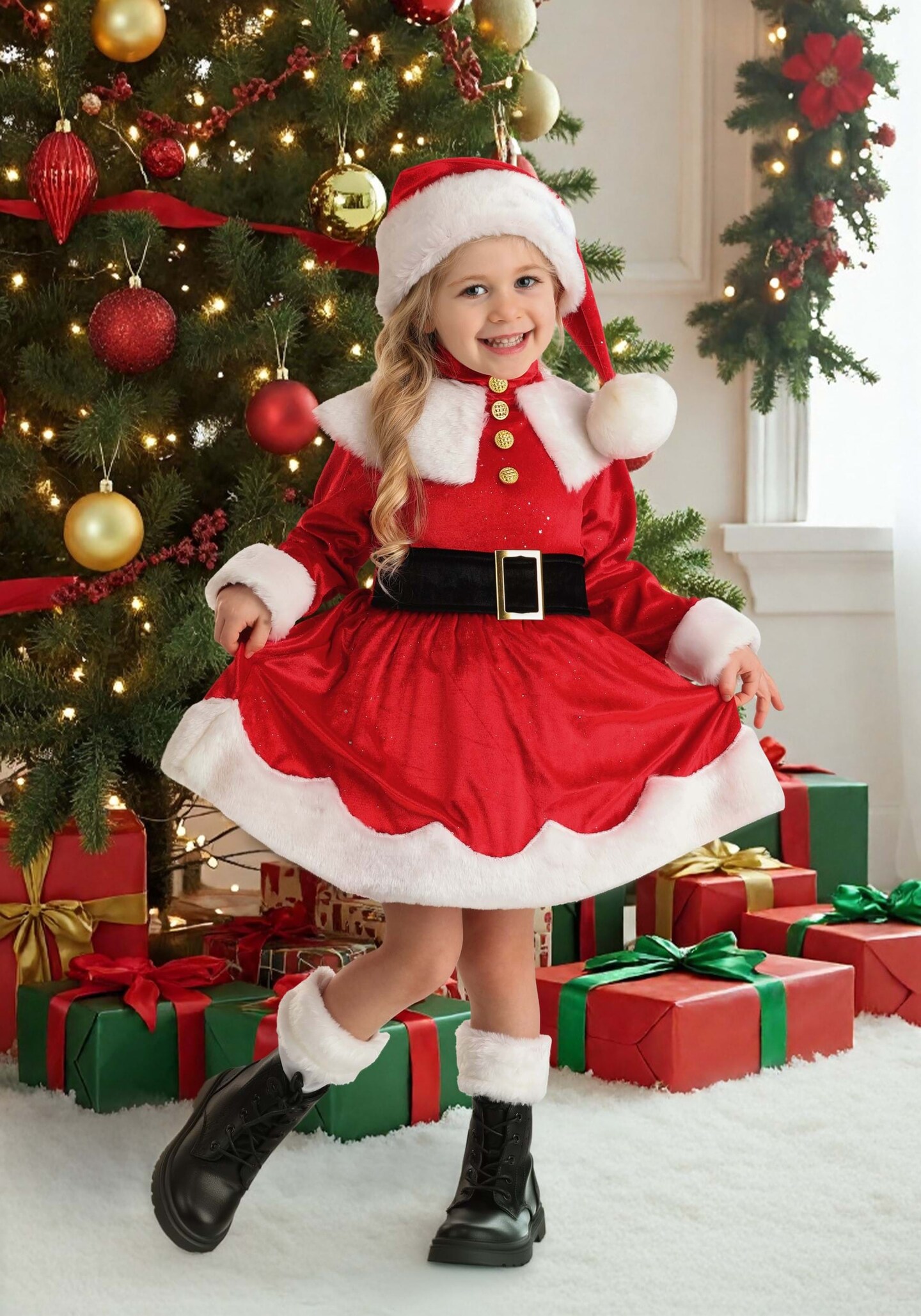 Girl's Toddler Premium Santa Costume Dress, Size: 4T