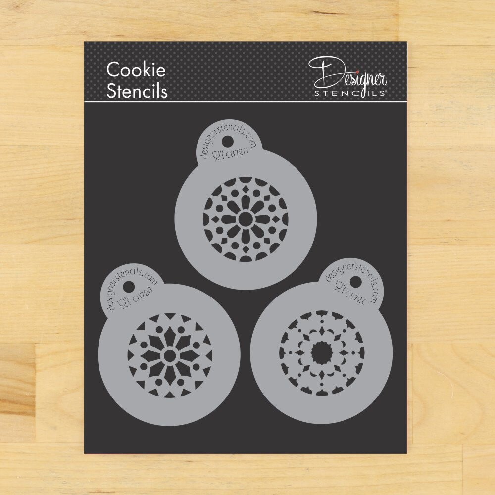 Mini Kaleidoscope Cookie &#x26; Cupcake Stencil | C872 by Designer Stencils | Cookie Decorating Tools | Baking Stencils for Royal Icing, Airbrush, Dusting Powder | Reusable Plastic Food Grade Stencil for Cookies | Easy to Use &#x26; Clean Cookie Stencil
