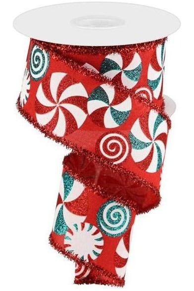 2.5&#x22; Bold Peppermint Tinsel Ribbon: Red (10 Yards)