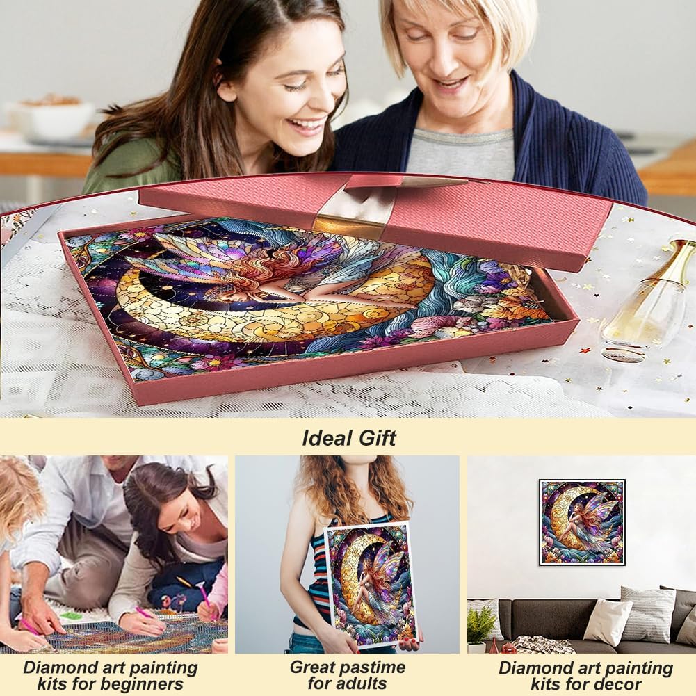 5D Colorful Angel Diamond Art Painting Kits for Adults,Moon,Flower Diamond Art, DIY Full Drill Genie Diamond Art Painting Set for Home Wall Decor Gifts