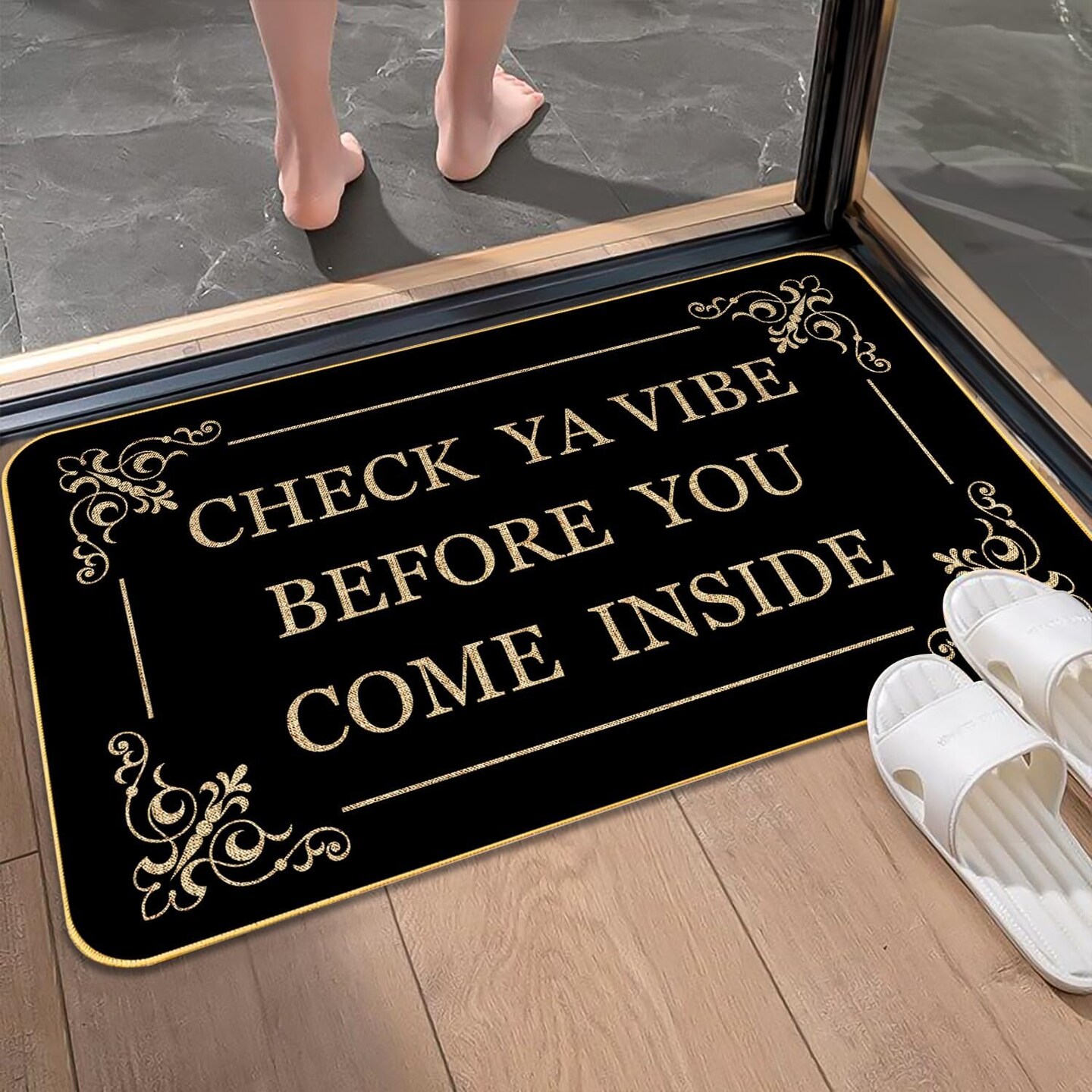 Funny Welcome Doormat for Entryway Check Ya Vibe Before You Come Inside Mats for Front Door with Rubber Backing Doormat Entrance Indoor and Outdoor Personalized Mats Anti-Slip Gift Mat 29 x 17 Inch