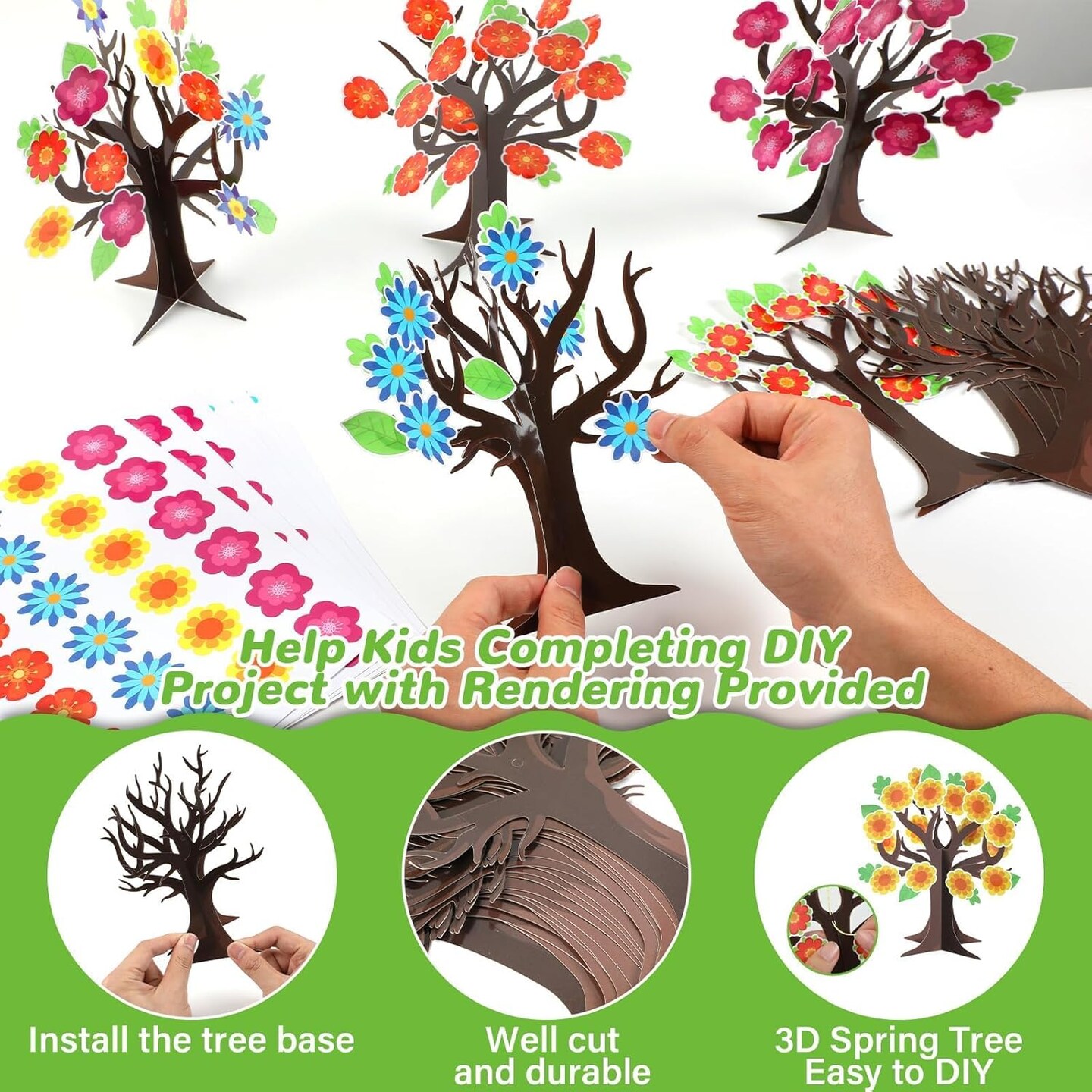Spring Tree Activity Craft Kit Flower Butterfly Bug DIY Craft 3D Art Paper Crafts for Kids Toddler Easter Summer Stickers Game Activities for Classroom Home Sunday School Party Favor