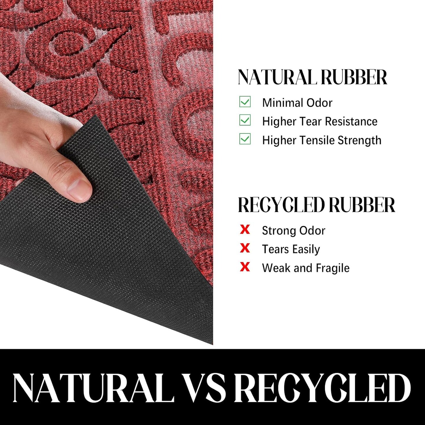 Welcome Mat Outdoor Indoor, 29.5x17 Waterproof Door Mat Outside Entrance, All-Weather Non Slip Door Mat Outside Entrance, Low-Profile Front Door Mat, Porch and Patio Entryway Mat, Wine Red