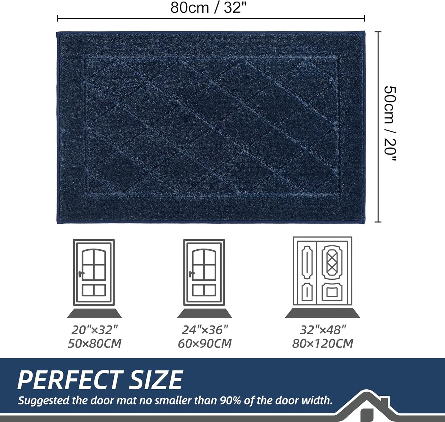 Dirt Trapper Door Mat 20" x 32", Doormat Non-Slip Entryway Rugs Washable, Dog Door Mat Stain Resistant and Absorbent Welcome Floor Mat for Front Back Door, Muddy Wet Shoes & Paws, Navy Blue
