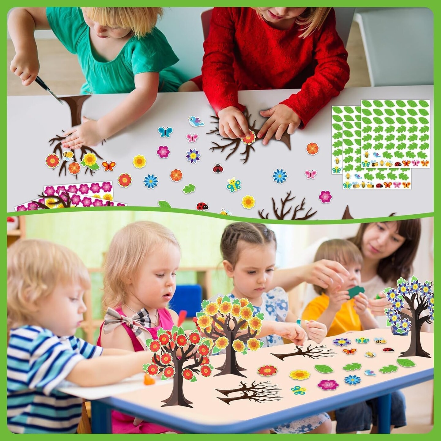 Spring Tree Activity Craft Kit Flower Butterfly Bug DIY Craft 3D Art Paper Crafts for Kids Toddler Easter Summer Stickers Game Activities for Classroom Home Sunday School Party Favor