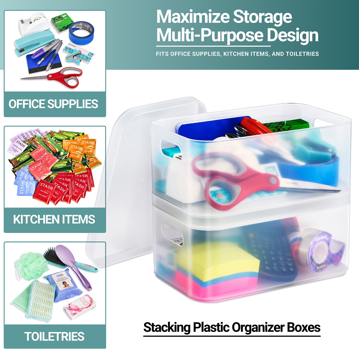 Sorbus Stackable Plastic Frosted Organizer Bins (2 Pack) - Perfect for storing items maintaining space neat and decluttered
