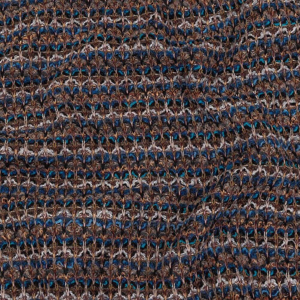 1 Yard Teal, Gray and Taupe Striped Boucle Blended Wool Sweater Knit 61’’ Width