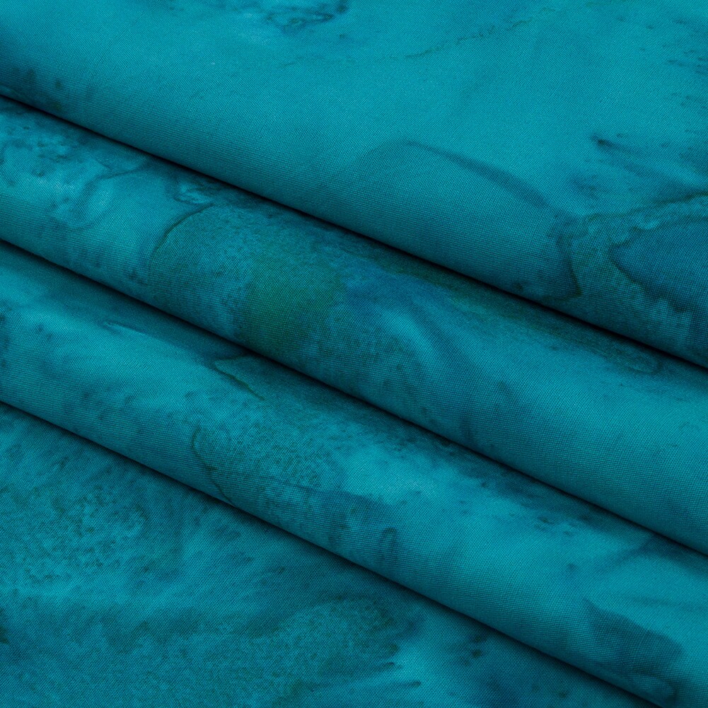 1 Yard Teal Abstract Quilting Cotton Fabric Multi Color Blue and Green Tie Dye
