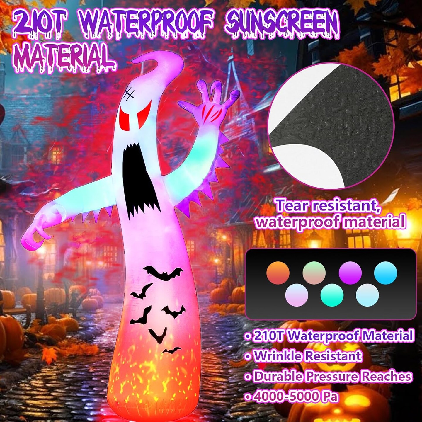 12Ft Halloween Inflatables Giant Ghost Outdoor Decorations(Colorful)