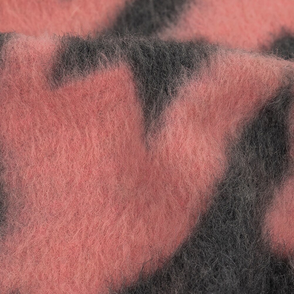 1 Yard Pink and Charcoal Houndstooth Brushed Fuzzy Wool Knit 58’’ Width
