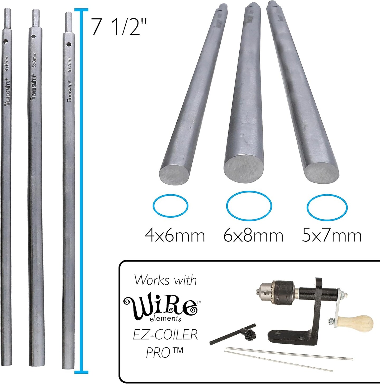 The Beadsmith Oval Mandrels &#x2013; Wire Elements &#x2013; Works with EZ Coiler Pro &#x2013; 3 Rods Make 4x6mm, 6x8mm &#x26; 5x7mm Oval Shapes &#x2013; Create Jump Rings, Coiled Beads, Beaded Coils, and Spirals