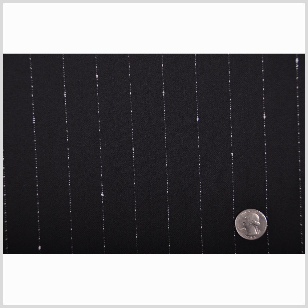 1 Yard Lightweight Italian Wool Twill Suiting Fabric Black and White Stitched Stripes Tailored 60 inch Width
