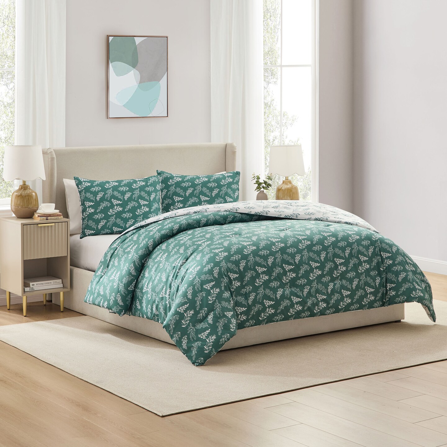 CraftBud 3PC Reversible Botanical Printed Comforter Bedding Set