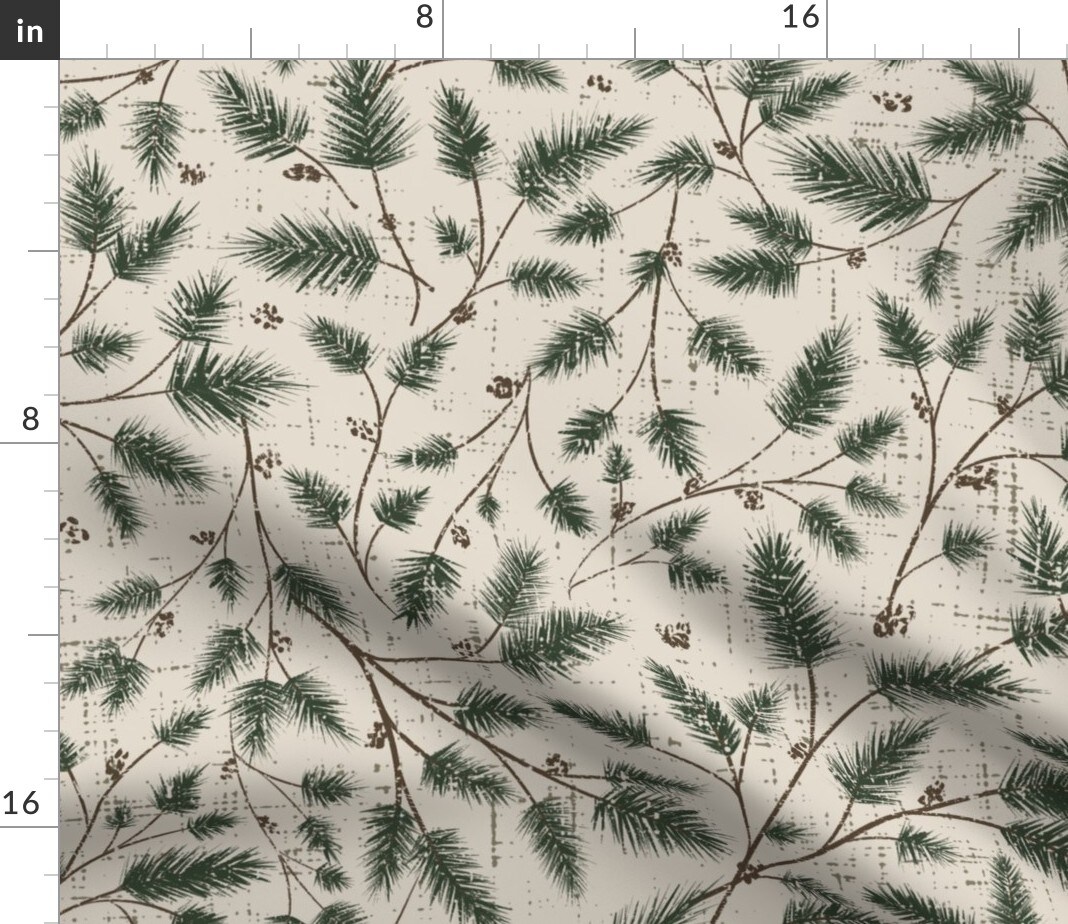Winter Nature Pine Branches Tree Cottage Custom Printed Fabric by Spoonflower Various Fabrics by the Yard or Fat Quarter