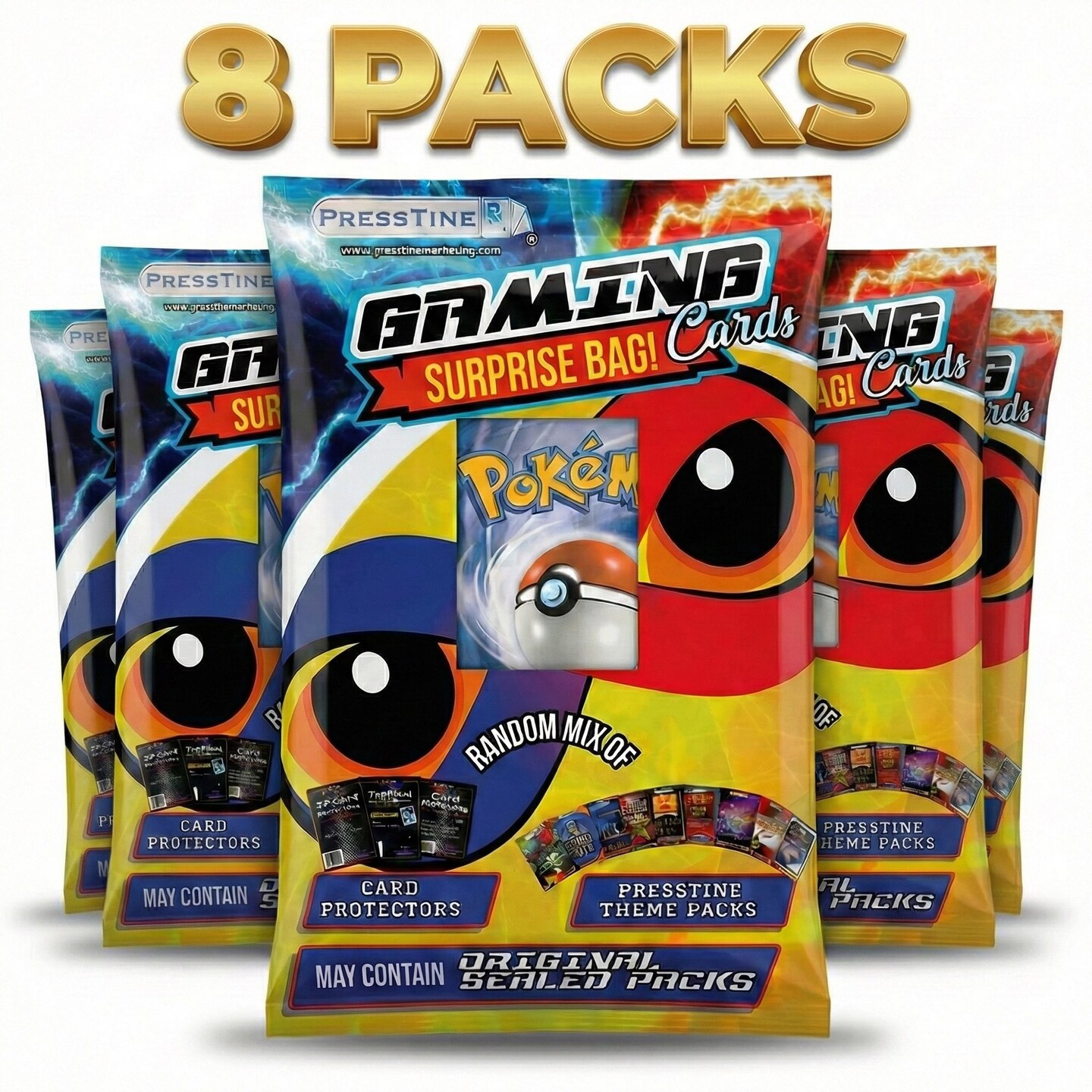 Pack of 8 Presstine Pokemon Surprise Bag Trading Cards Mystery Pack