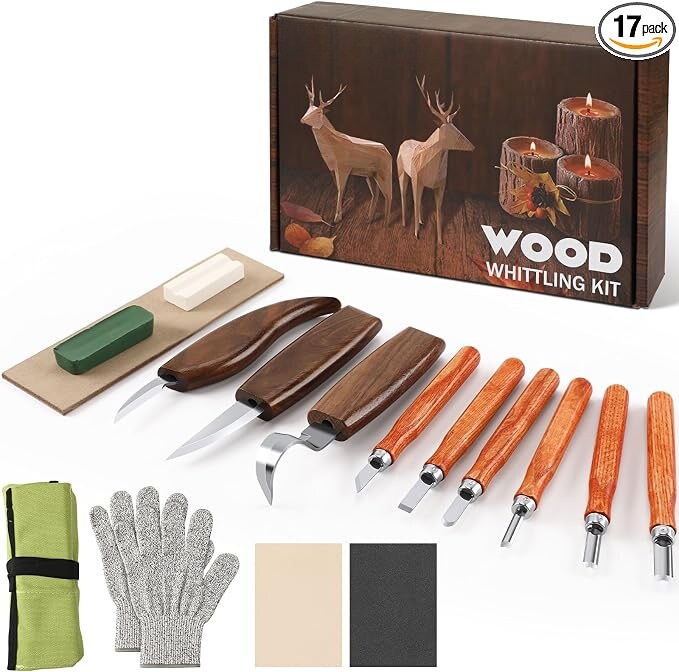 17-Piece Wood Whittling Carving Tool Set for Beginners: Carbon