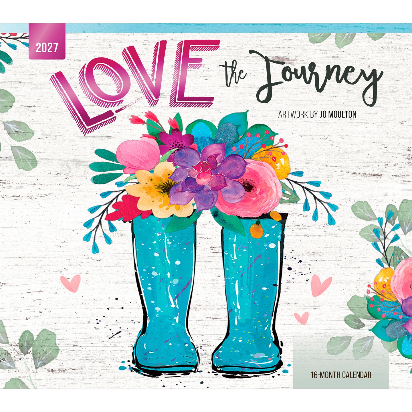 Brush Dance; Love the Journey | 2027 13.75 x 24 Inch (Hanging) Monthly Deluxe Wall Calendar | Featuring the Artwork of Jo Moulton | Linen Envelope | Foil Stamped Cover; Category:Wall Calendars; Image:1
