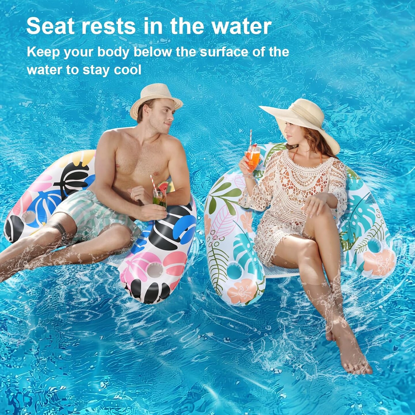 2 pack Adult Inflatable Pool Floats Chair, Water Leisure Inflatable Floating Chair,Drink Holder, Ergonomic Headrest,Pool Floaties for Adults Swimming Pool Party, Summer Water Fun
