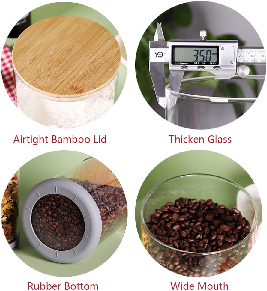 Set of 2 Glass Flour Containers, 3L with Airtight Bamboo Lids for Food Storage